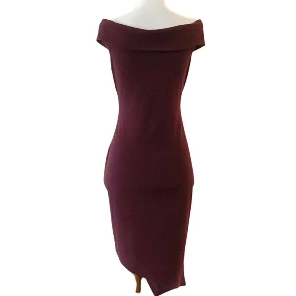 Fashion Nova Do Or Die Off the Shoulder Asymmetrical Sangria Knit Dress Size L - Picture 5 of 8